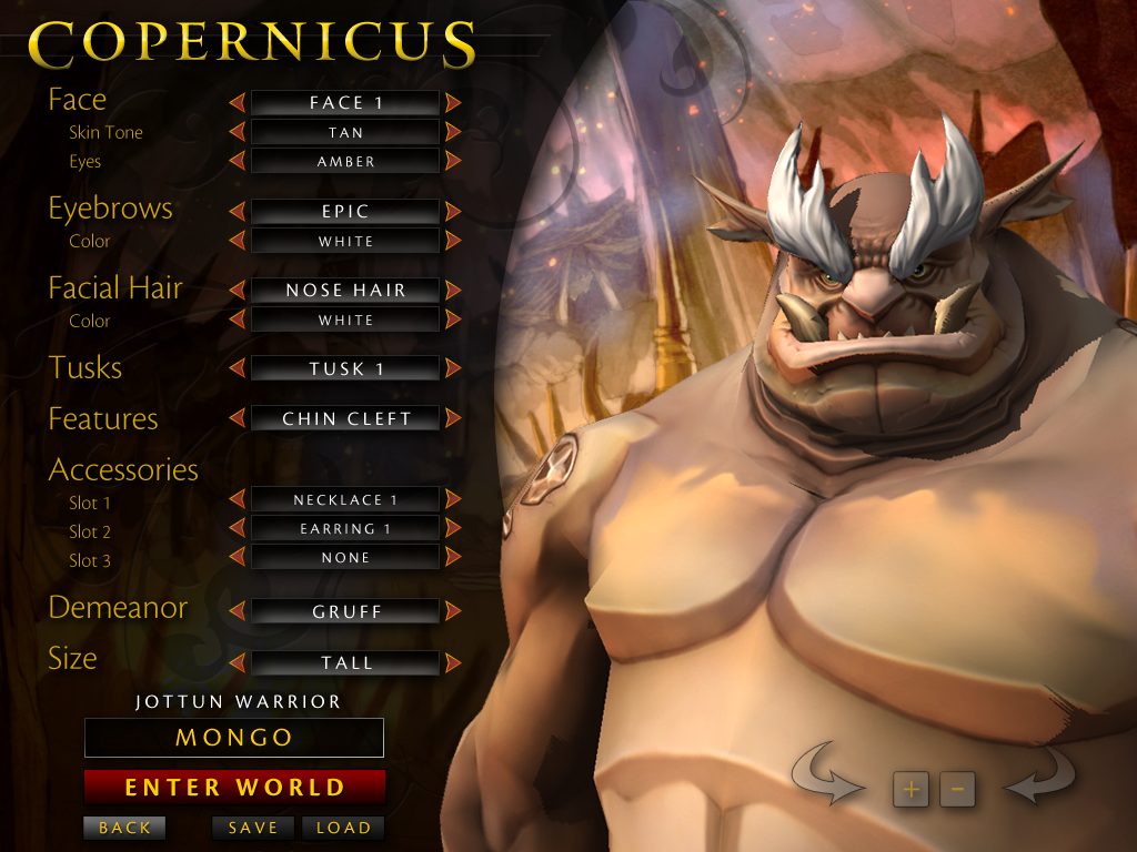 A screenshot of character creation showing the facial features editor